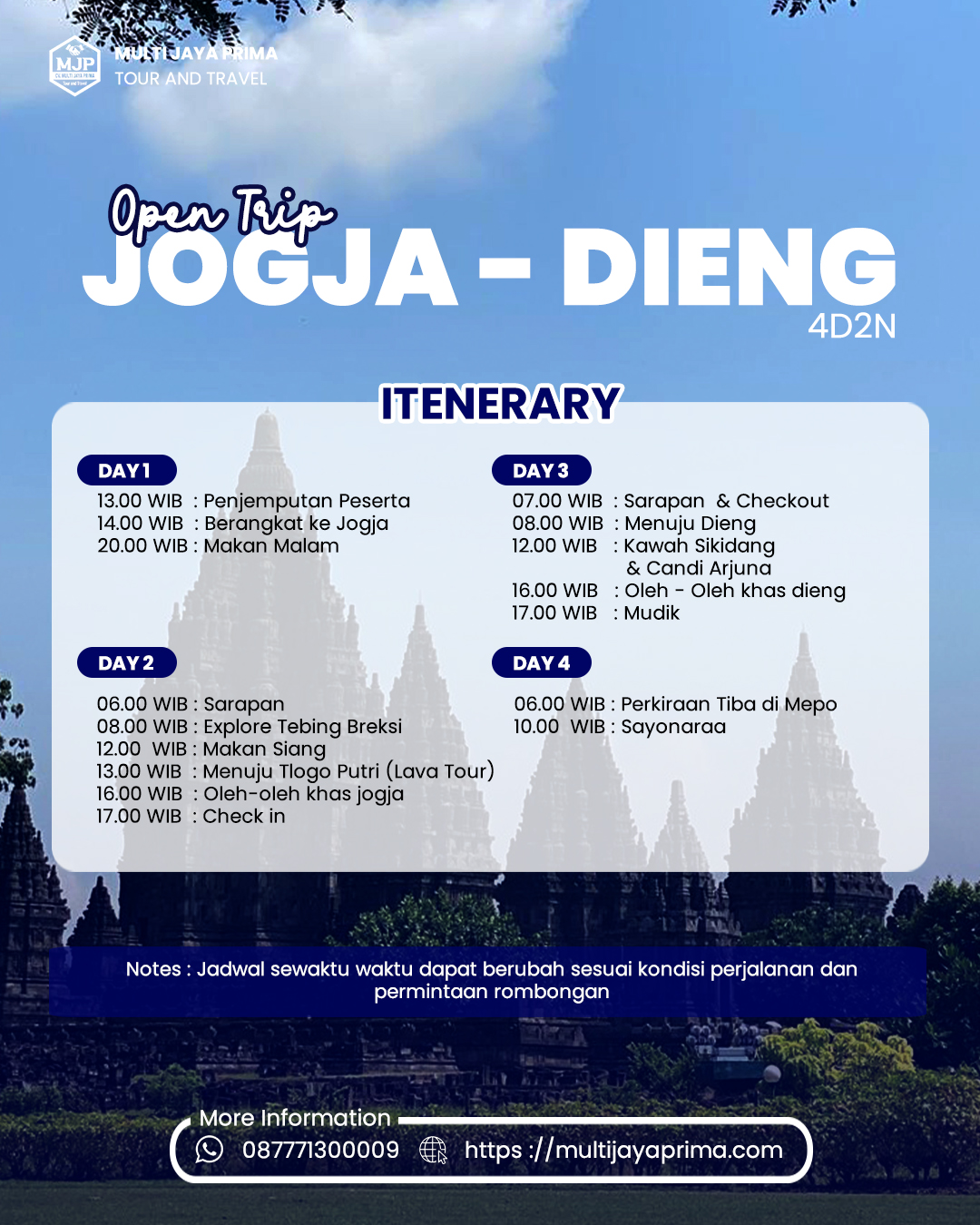 [OPEN TRIP] Jelajah 2 Dunia: Dinginnya Dieng, Istimewanya Jogja! (4D2N)